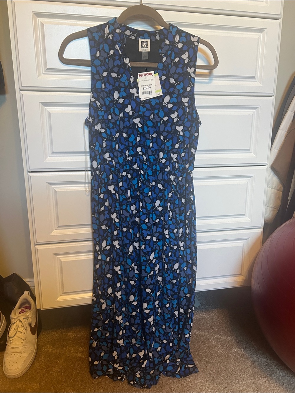 Ann Klein black and Blue Floral Sleeveless Maxi Dress